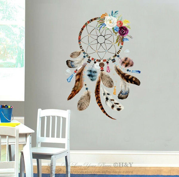 EW Designs Watercolor Floral Feather Dream Catcher Vinyl Decal Sticker - 4 Inches Tall