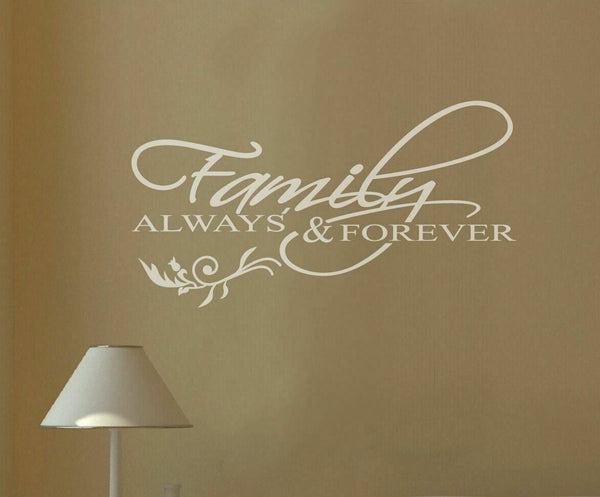 Autocollant Mural Vinyle Déco - Citation 'Family Forever Always No Matter What' - Neuf Sous Emballage - Réf. RV991
