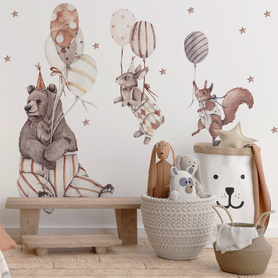 Party Animals Bear Squirrel Bunnies Wall Sticker