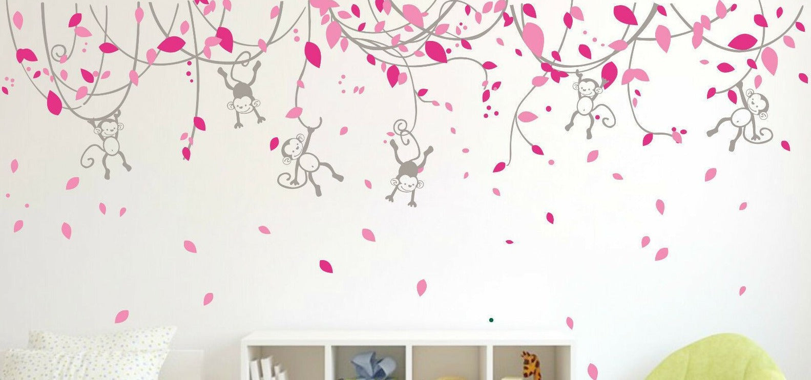 Custom Personalised Name Monkey Vine Wall Art Stickers Kids Nursery Vi