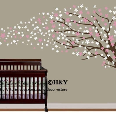 Cot Side Blowing Tree Flower Blossom Decal,hywallart