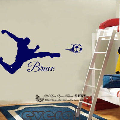 Soccer Shooting Custom Personalised Boys Name Wall Stickers Decal Nursery Decor,hywallart