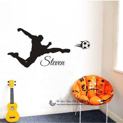 Soccer Shooting Custom Personalised Boys Name Wall Stickers Decal Nursery Decor,hywallart