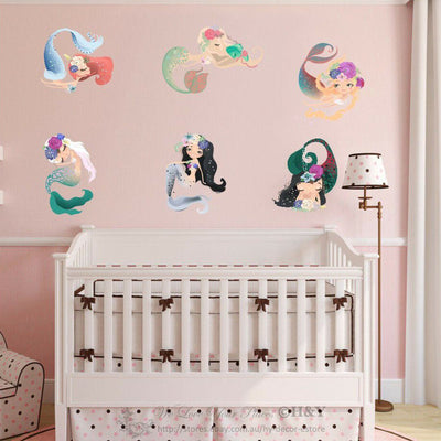 6 Pcs Mermaid Girls Wall Stickers,hywallart