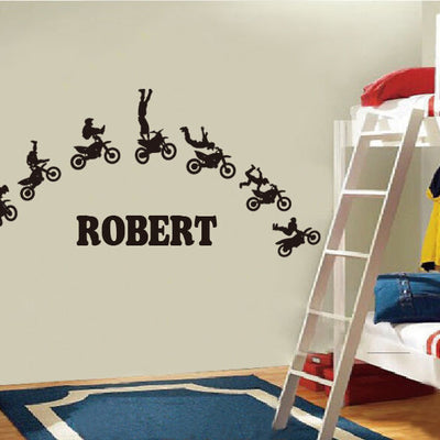 Personalised Name Set Of 8 Motocross Bike Wall Art Stickers,hywallart