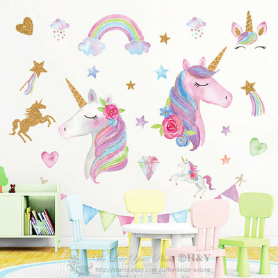 Large Unicorn Rainbow Wall Stickers,hywallart