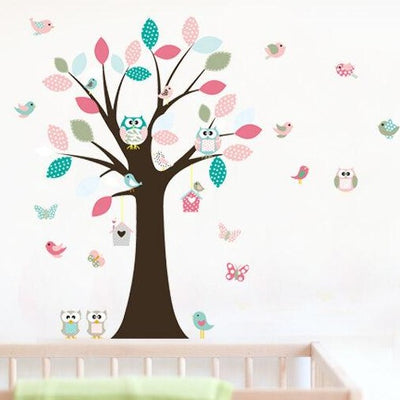 Colourful Owl Tree Birds Removable Wall Stickers,hywallart