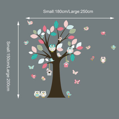 Colourful Owl Tree Birds Removable Wall Stickers,hywallart