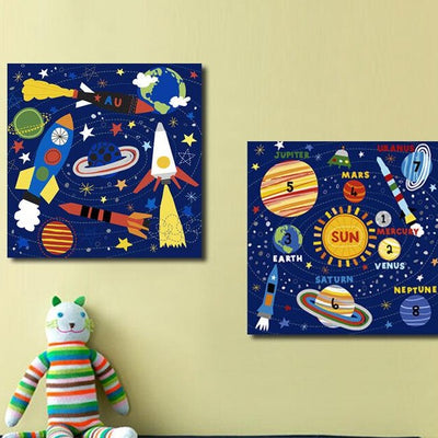 Rockets Satellite Planets Stretched Canvas Print,hywallart