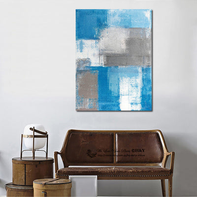 Blue Gray Grid Abstract Stretched Canvas Prints,hywallart