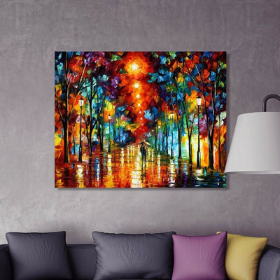 Walking in the rain Stretched Canvas Print,hywallart