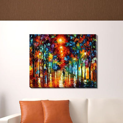Walking in the rain Stretched Canvas Print,hywallart