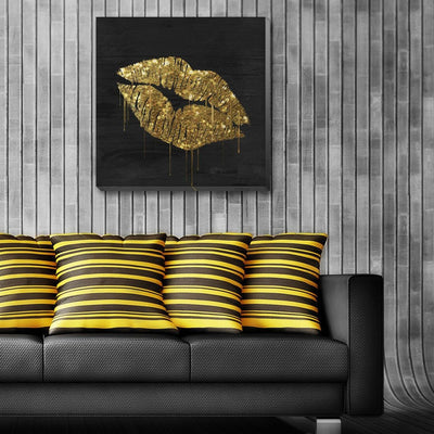 Fashion Golden Lips Stretched Canvas Print,hywallart