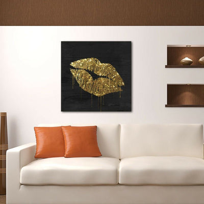 Fashion Golden Lips Stretched Canvas Print,hywallart