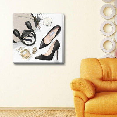 High heel Bag Perfume Stretched Canvas Print,hywallart