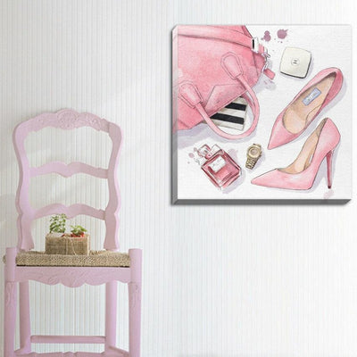 Pink High heel Bag Perfume Stretched Canvas Print,hywallart