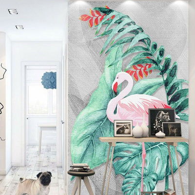 Flamingos Plam Leaves Removable Wall Mural,hywallart