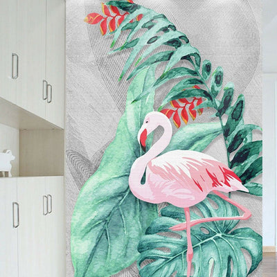 Flamingos Plam Leaves Removable Wall Mural,hywallart