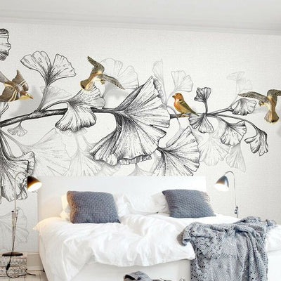 Tree Flower Birds Removable Wall Mural,hywallart
