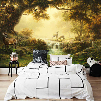 Forest Lake Deer Removable Wall Mural,hywallart
