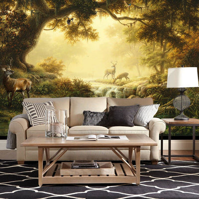 Forest Lake Deer Removable Wall Mural,hywallart