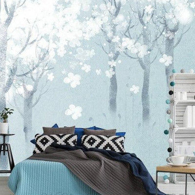 White Blossom Tree Removable Kids Wall Mural B34,hywallart