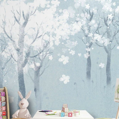 White Blossom Tree Removable Kids Wall Mural B34,hywallart