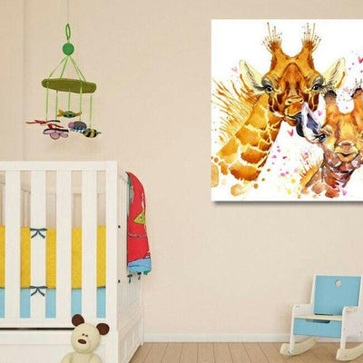 Giraffe Family Stretched Canvas Print,hywallart