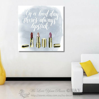 Lipstick Typography Stretched Canvas Print,hywallart