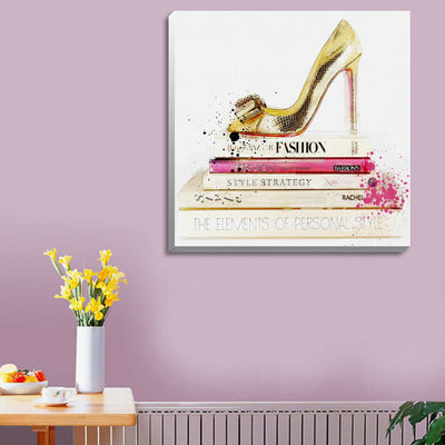 Golden High Heel Stretched Canvas Print,hywallart