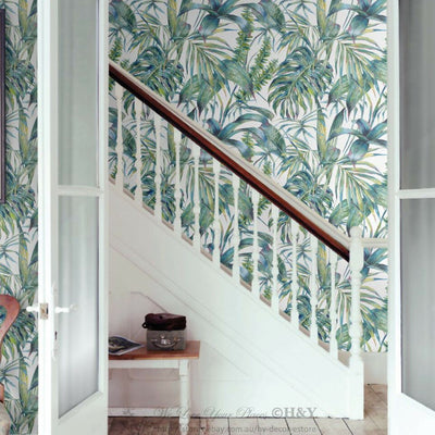 Tropical Leaves Wall Paper Print Removable Mural Coverings Wallpaper Decor B08,hywallart