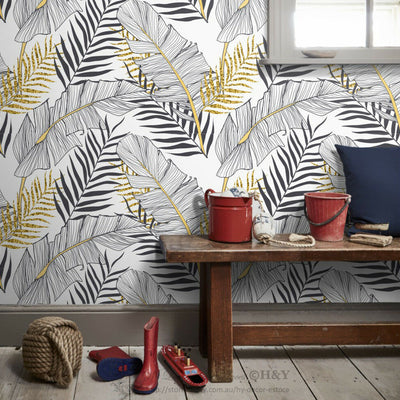 Golden Leaves Wall Paper Print Removable Mural Covering Wallpaper Home Decor B14,hywallart