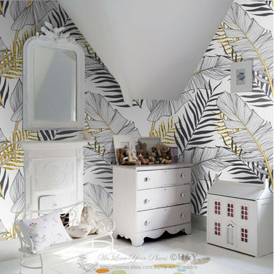 Golden Leaves Wall Paper Print Removable Mural Covering Wallpaper Home Decor B14,hywallart