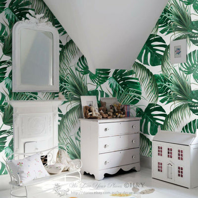 Tropical Leave Wall Paper Art Print Removable Mural Covering Wallpaper Decor B15,hywallart