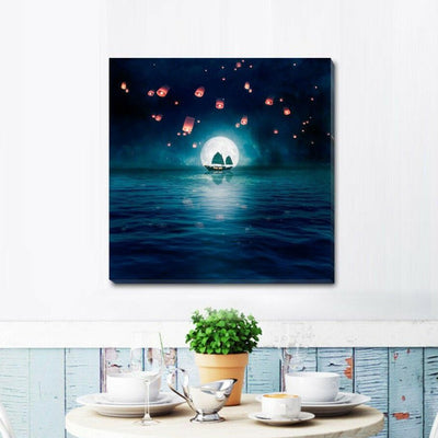River Night Stretched Canvas Print,hywallart
