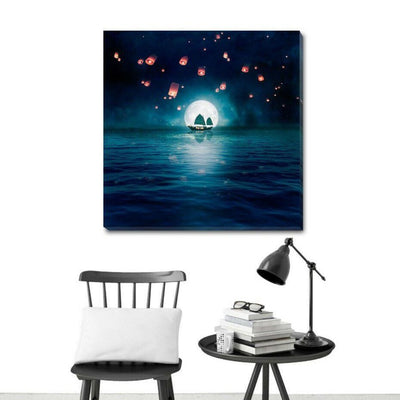 River Night Stretched Canvas Print,hywallart