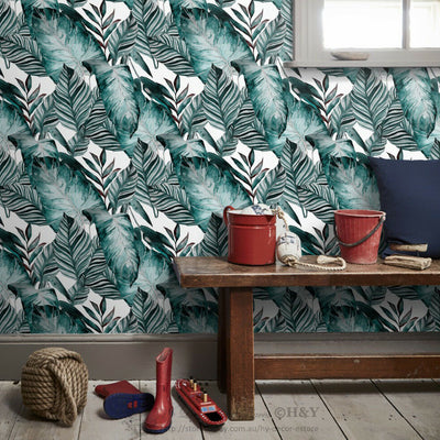 Tropical Leaves Wall Paper Sticker Removable Mural Covering Decor Wallpaper B26,hywallart