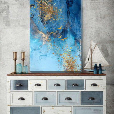 Blue Gold Abstract Stretched Canvas Print A364,hywallart