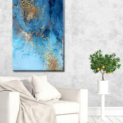 Blue Gold Abstract Stretched Canvas Print A364,hywallart
