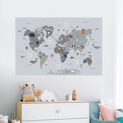 Animal Worldmap Map Wall Sticker,hywallart
