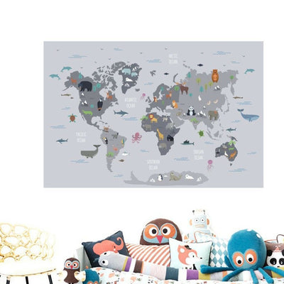 Animal Worldmap Map Wall Sticker,hywallart