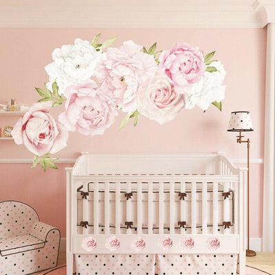Pink Peony Rose Flower Wall Stickers,hywallart