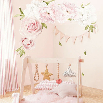 Pink Peony Rose Flower Wall Stickers,hywallart