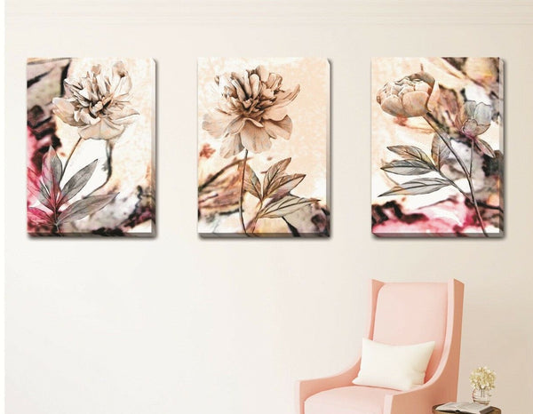 Set Of 3 Flowers Blossom Stretched Canvas Print F86