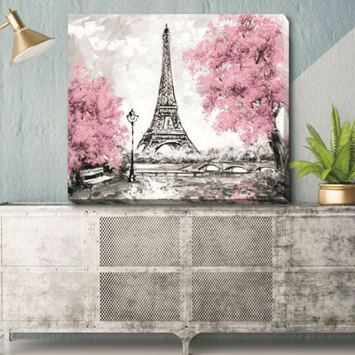 Eiffel Tower Pink Tree Stretched Canvas Print L87,hywallart