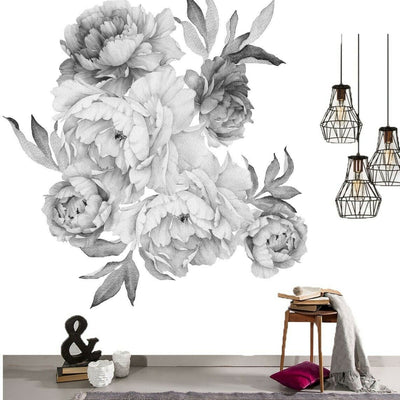Large Black Peony Rose Flowers Blossom Wall Stickers,hywallart
