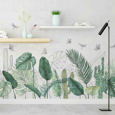 Tropical Leaves Butterflies Wall Stickers,hywallart