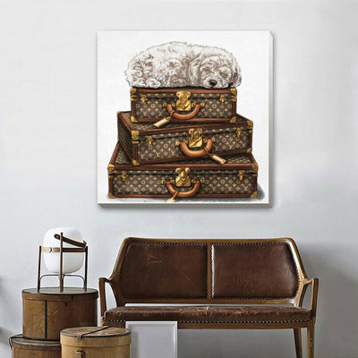 Suitcase Dog Fashion Stretched Canvas Print F135,hywallart