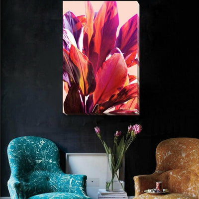 Pink Tropical Leaves Stretched Canvas Print FW88,hywallart