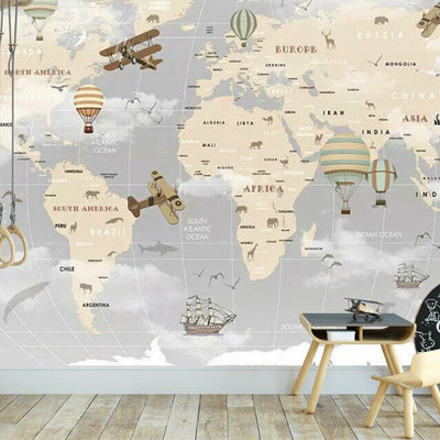 Kids Vintage World Map Wall Mural M01,hywallart